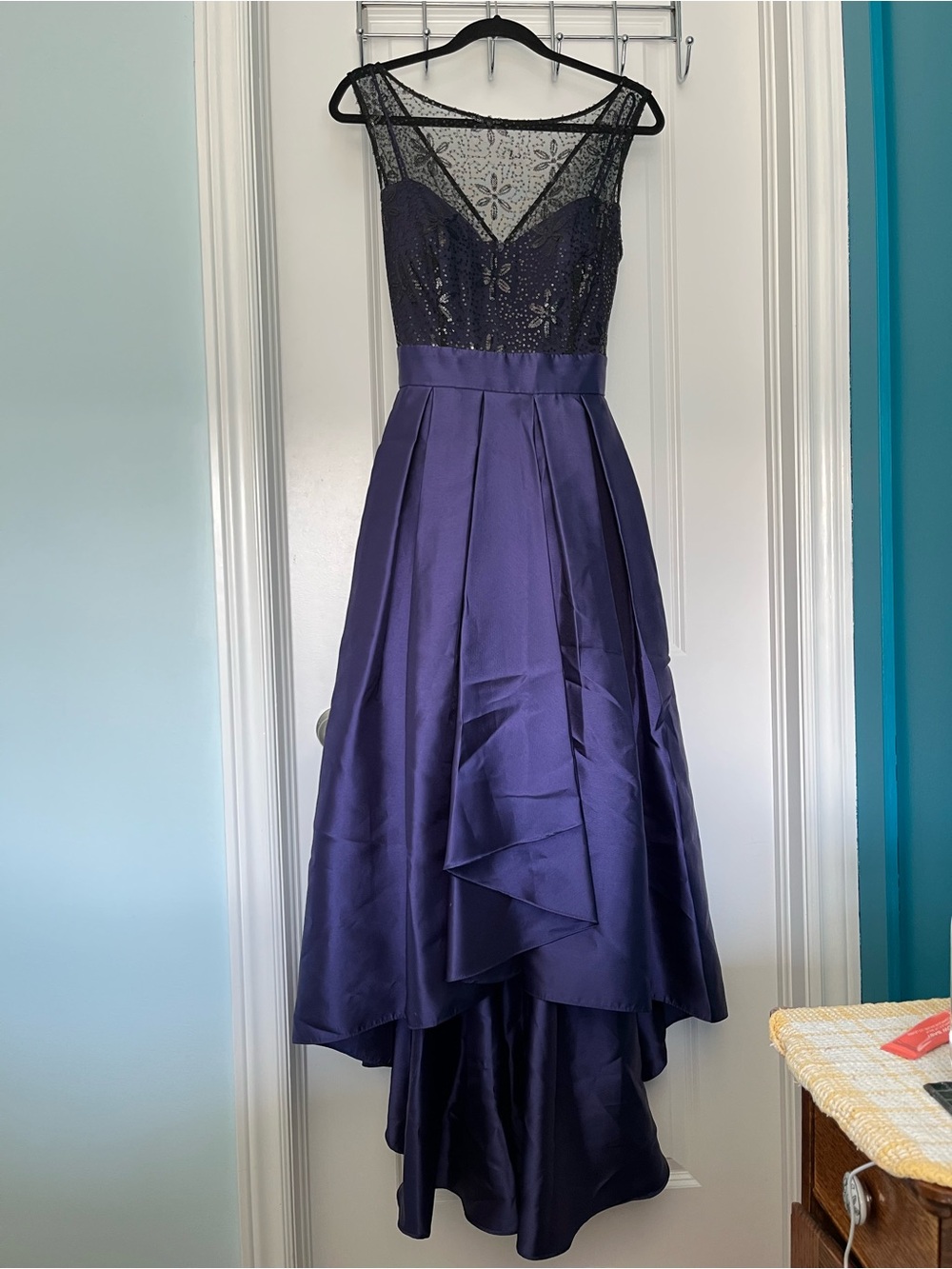 Black and Purple Sequinned Evening Gown
